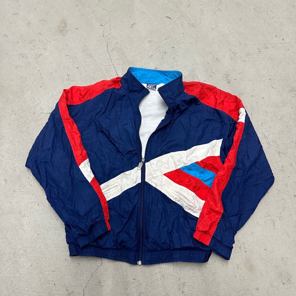 Vintage Tail Mens M Windbreaker Jacket Blue Red White Colorblock Full Zip Retro